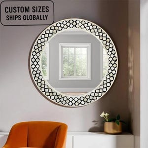 Bone Inlay Black Geometric Pattern Mirror Frame