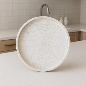 Bone Inlay Floral Round Tray -Unique Valentine Gift Idea
