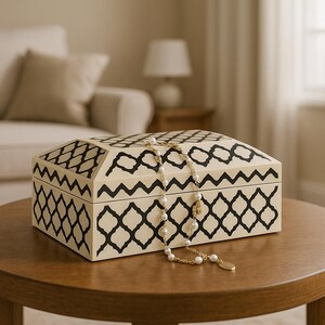 Bone Inlay Geometric Pattern Jewelry Box -A Timeless Christmas Gift