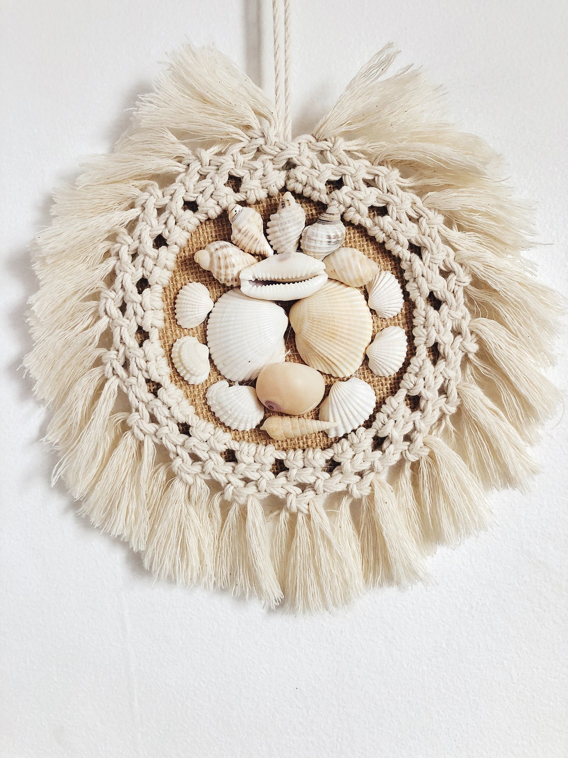 Macrame Boho Wall Hanging In Beach Style With Sea Shells Wall Etsy