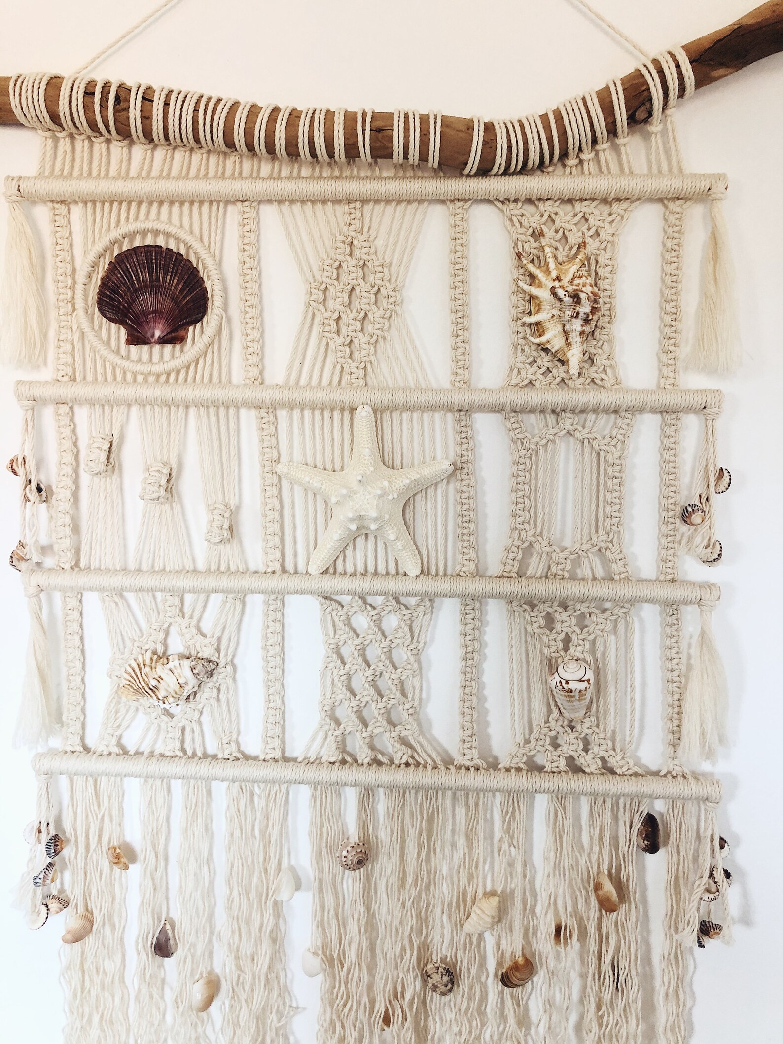 Beach Style Macrame Wall Hanging With Seashells Starfish Etsy