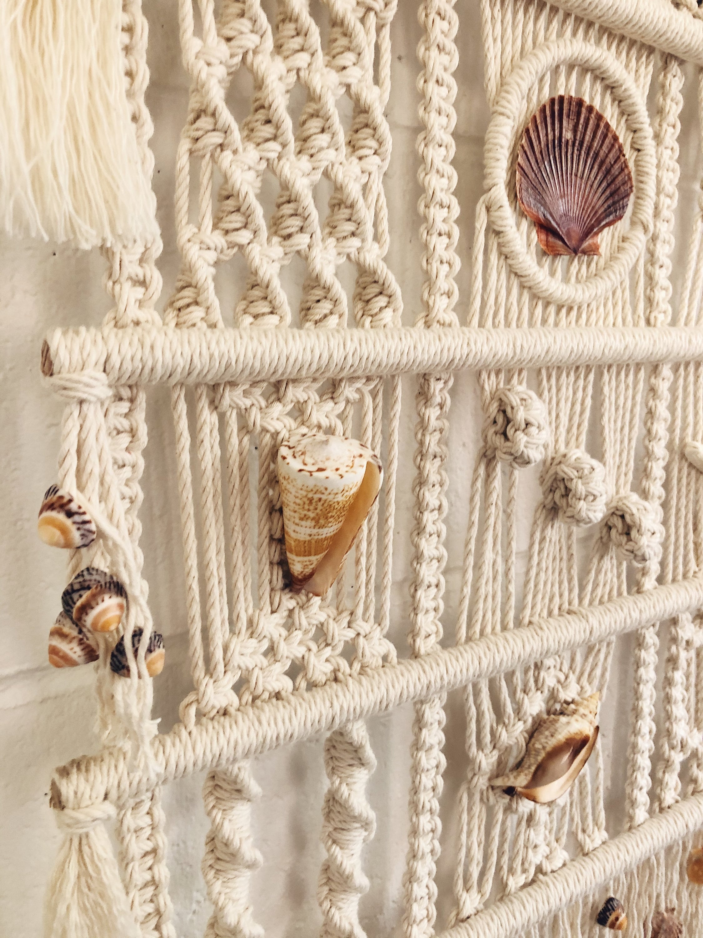 Large Vintage Shell Macrame Wall Hanging Macrame Art Seashell Etsy UK