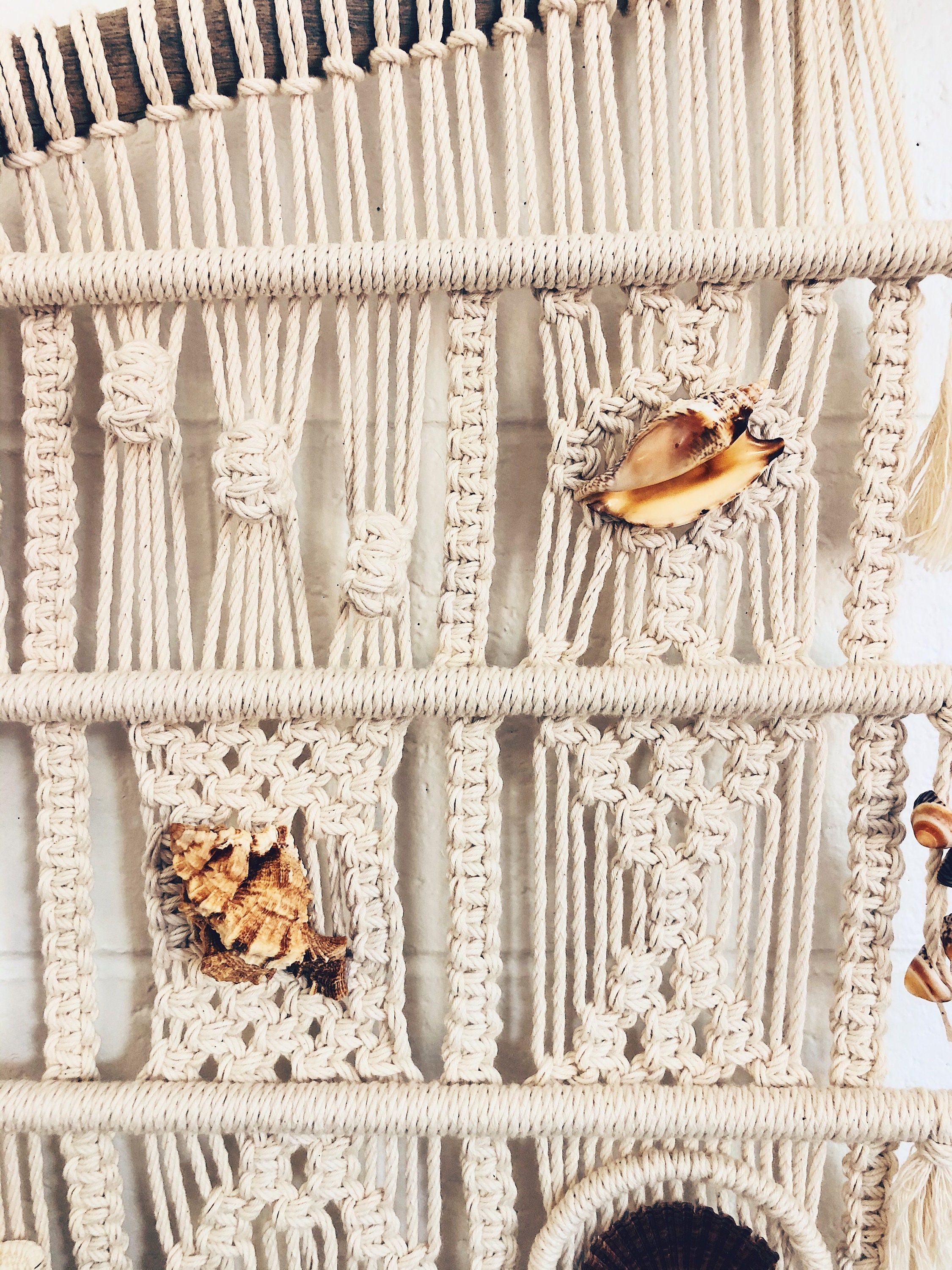 Large Vintage Shell Macrame Wall Hanging Macrame Art Seashell Etsy