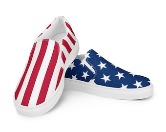 Men's USA Flag Vans Style Shoes | American Flag Print Vans | 4th of July Canvas Shoes | Memorial Day Outfit | Labor Day Sneakers | Mens Shoe