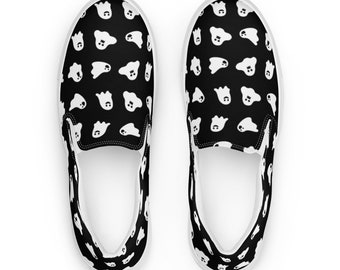 Women's Halloween Vans Style Shoes (flipped) | Ghost Print Vans | Halloween Canvas Shoes | Halloween Costume | Women’s slip-on canvas shoes