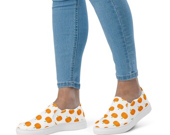 Women&#39;s Halloween Vans Style Shoes | Pumpkin Print Vans | Halloween Canvas Shoes | Halloween Costume | Women’s slip-on canvas shoes
