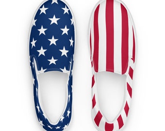 Women's USA Flag Vans Style Shoes | American Flag Print Vans | 4th of July Canvas Shoes | Memorial Day Outfit | Labor Day Sneakers