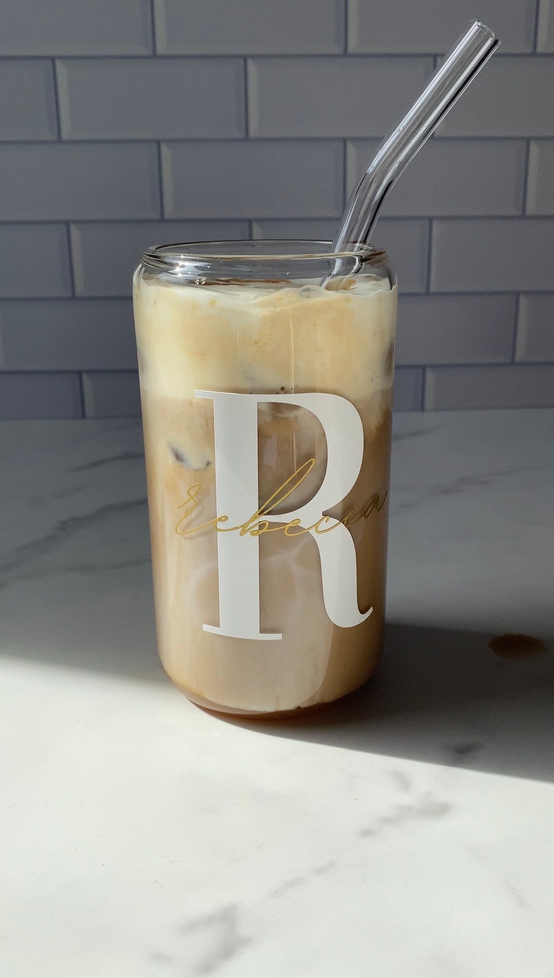 Initial Glass Personalized Monogram Name and Initial Glass Cup | Coffee Glass With ...