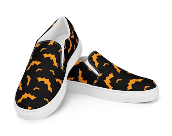 Women&#39;s Halloween Vans Style Shoes | Bat Print Vans | Halloween Canvas Shoes | Halloween Costume | Women’s slip-on canvas shoes