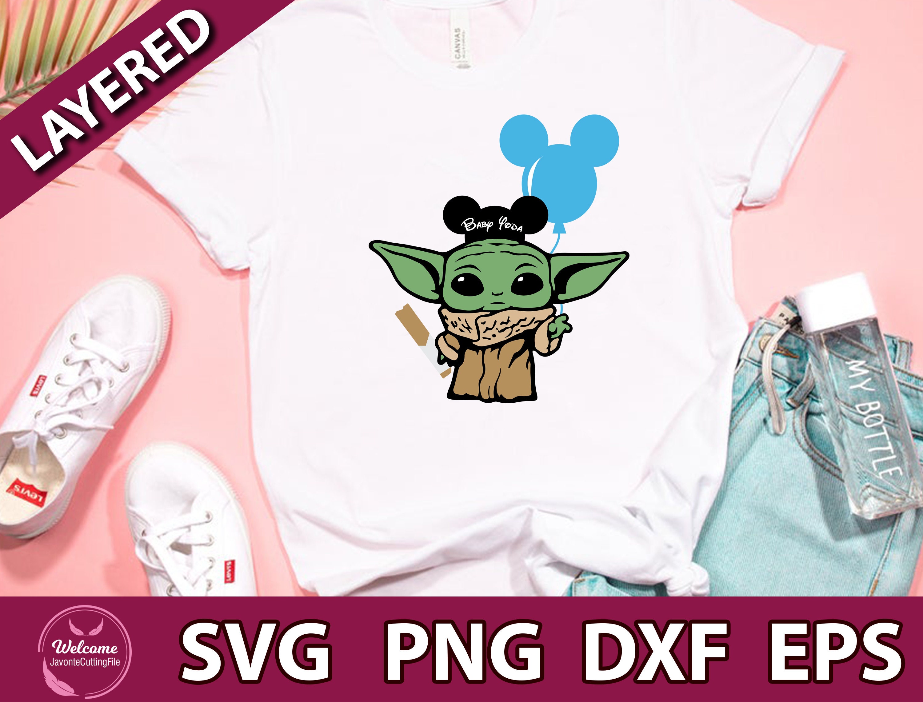 Download Baby Yoda Svg / Yoda with Mickey Ears Svg / Cute Baby Yoda ...