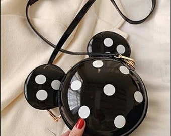 Disney Mickey mouse black and white polka dot faux patent leather cross body handbag