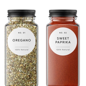 Custom Minimalist Spice Labels - Round - Modern Kitchen Storage Labels - Waterproof, Oil Proof 100% Natural