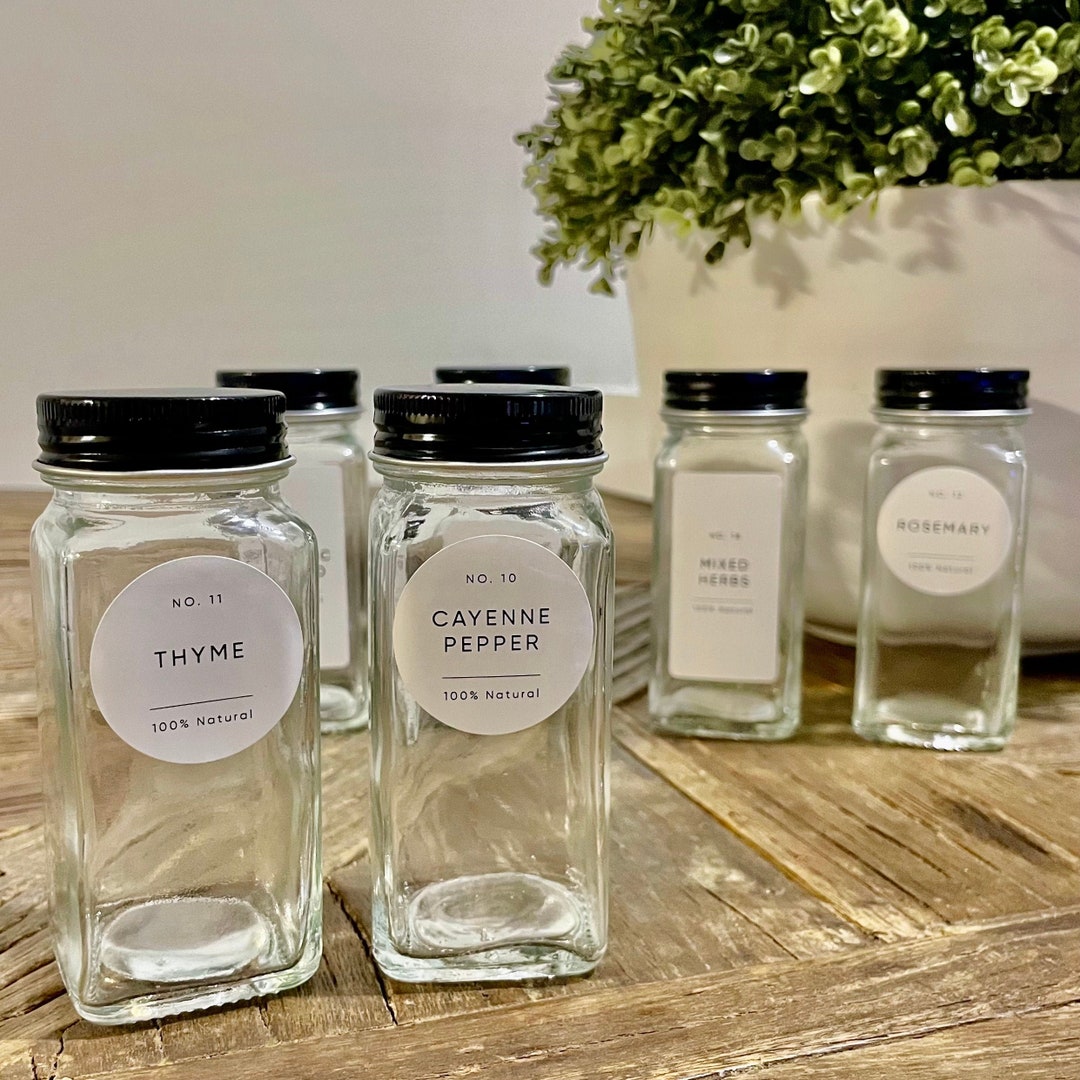 120ml Glass Spice Jars With Black Lids and Custom Minimalist Etsy