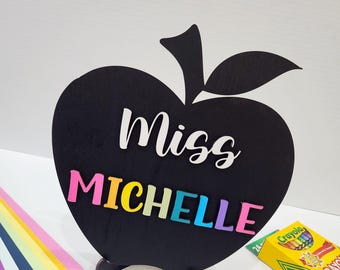 Teacher Name plaque | Custom Apple Name plaque | Personalized Teacher Apple Name Sign | Classroom Decor | Rainbow Name plaque | Teacher Gift