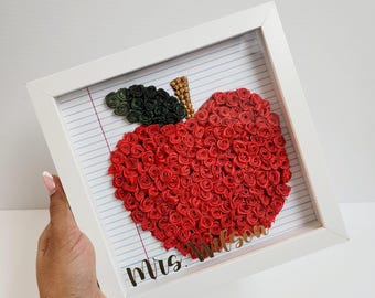 Teacher Shadow Box | flowers Apple Art | Apple shadowbox| Teacher frame| End-of-Year Appreciation Keepsake | Teacher Gift