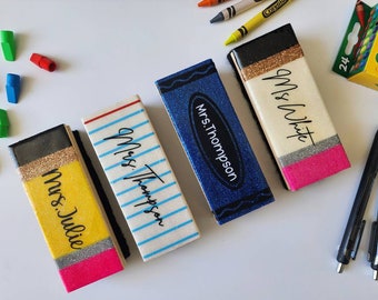 Personalized Board Eraser|Pencil Eraser|Glitter Eraser|Cute Teacher Gift|Customized Eraser|Crayon Eraser|Teacher Epoxy Resin Eraser Board