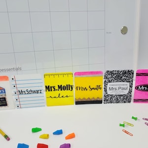 Teacher GIFT| Bookends|Teachers|Cute Bookends|School supplies|Glue bottle|Ruler|Crayon|Pencil Bookend| Composition notebook| Classroom Decor