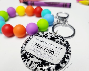 Teacher Keychain| Teacher appreciation gift| Customized Keychains| Composition notebook Keychain | Teacher Gift| Beaded Keychain | Colorful