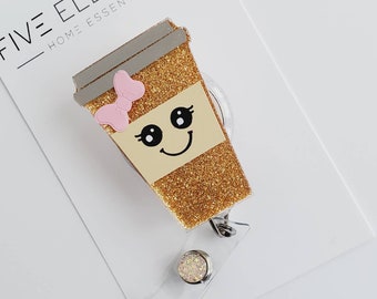 Latte Badge Reel | Cute Badge Reels | ID badge reel | Gift | Retractable ID badge holder | Coffee lover | Coffee ID Reel |