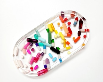 Rainbow Resin Pill Tray: Colorful Desk Organizer