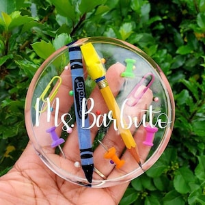 Personalized Teacher appreciation coasters|Custom coasters|Teachers Gift|Resin Coaster |Crayon and Pencil Coasters|Teacher Paper weight