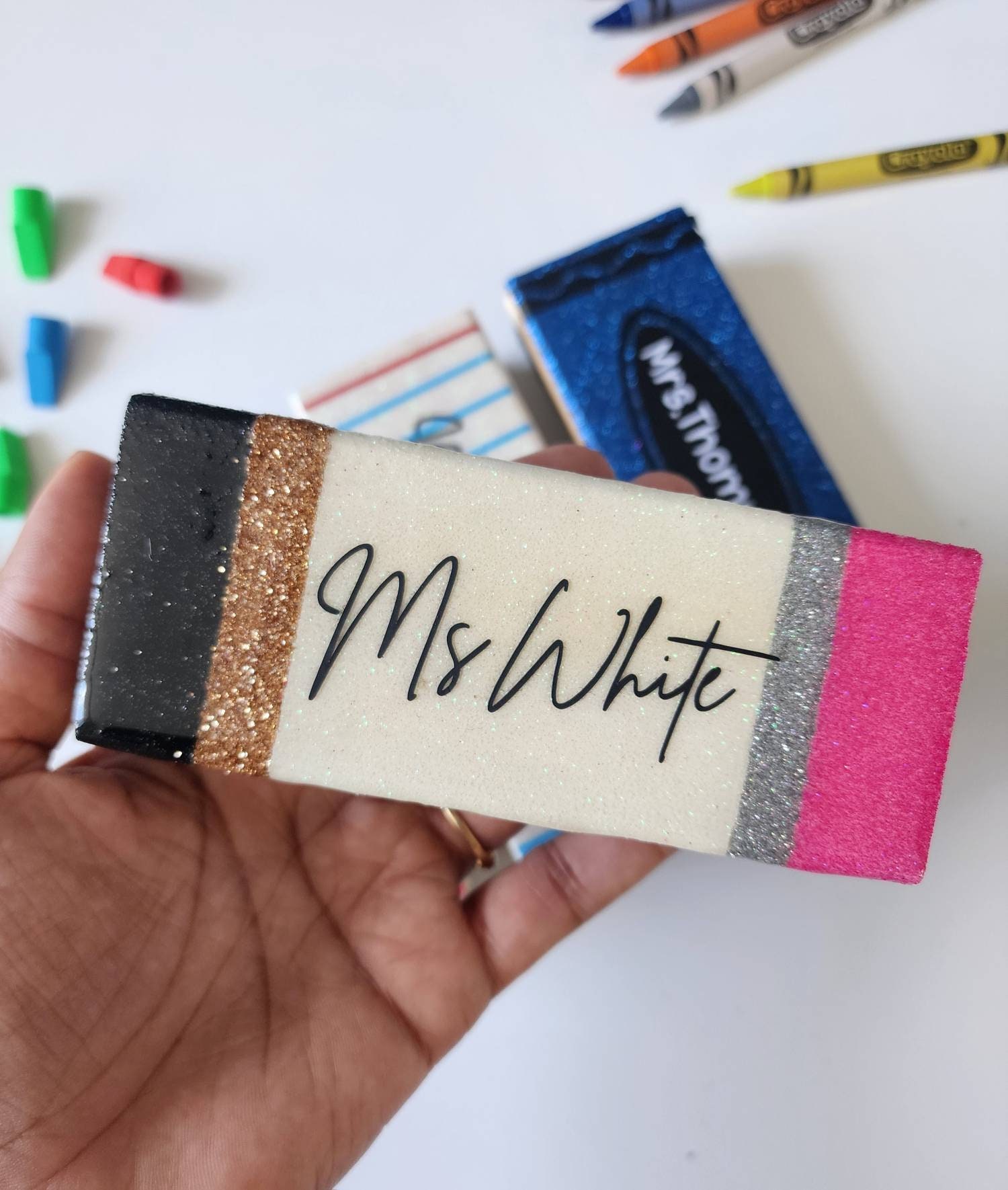 Personalized Board Eraser|Pencil Eraser|Glitter Eraser|Cute Teacher Gift|Customized Eraser|Crayon Eraser|Teacher Epoxy Resin Eraser Board