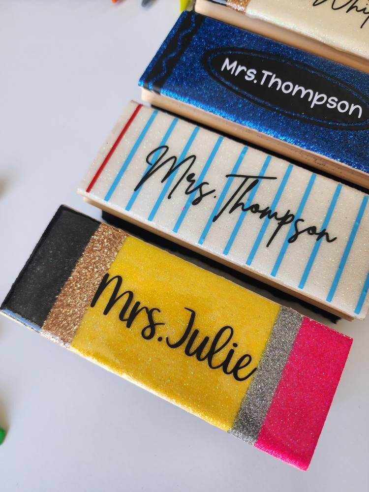 Personalized Board Eraser|Pencil Eraser|Glitter Eraser|Cute Teacher Gift|Customized Eraser|Crayon Eraser|Teacher Epoxy Resin Eraser Board