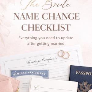 Lista de verificación para el cambio de nombre de la novia / Cambio de nombre de los recién casados / Lista de verificación / Lista de verificación para el cambio de nombre en el matrimonio / Planificación nupcial / Cambio de nombre en el matrimonio /