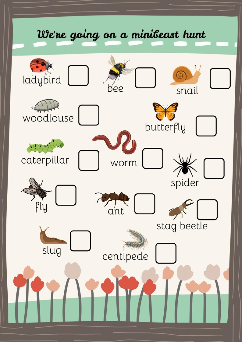 Minibeast Hunt Bug Insect Checklist Tick Sheet Worksheet PDF Instant ...