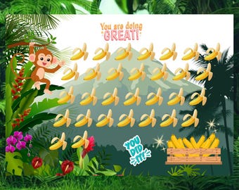 Tableau des récompenses du singe : comportement positif des enfants, apprentissage de la propreté (téléchargement numérique PDF)