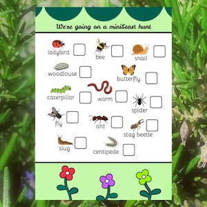 Minibeast Hunt Bug Insect Checklist Worksheet PDF Instant Printable Digital Download