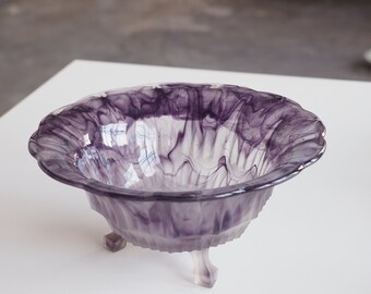 Cuenco Art Déco de vidrio facetado, soplado a boca, morado - cesta de frutas
