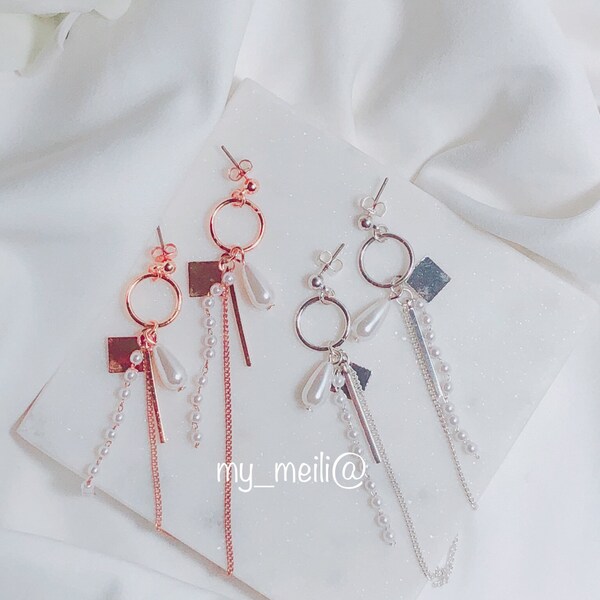Koreaanse oorbellen / Silver Rose Gold Oorbellen / Mode / Korea Earring / lange Oorbel