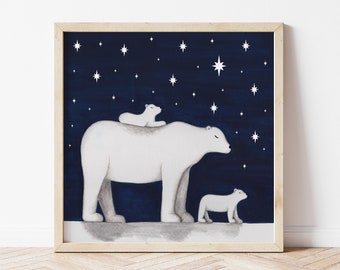 Christmas Polar Bear Print | Festive Wall Art | Cute Polar Bears | Christmas Decor | Polar Bear Art | Christmas Wall Art | Holiday Decor