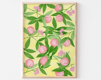 Peach Tree Print | Peach Fruit Print | Peach Blossom Print | Peach Art Print | Fruit Art Print | Kitchen Wall Art | Kitchen Prints