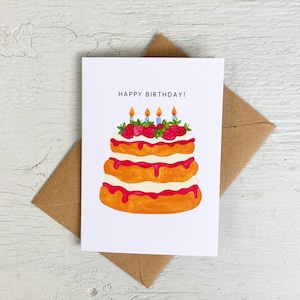 d'anniversaire gâteau aux fraises | Joyeux anniversaire | de voeux | Cartes originales | Illustration | carte colorée | Carte d'anniversaire amusante