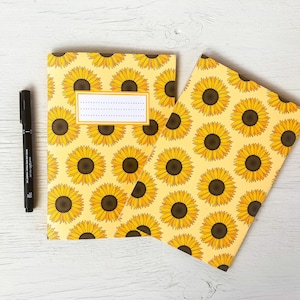 Sunflower A5 Recycled Notebook | 48 Plain Pages | Cute Floral Stationery Gift