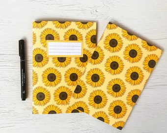 Sunflower A5 Recycled Notebook | Botanical Exercise Book | 48 Plain Pages | Cute Stationery | Floral Notebook | Paperback Notebook