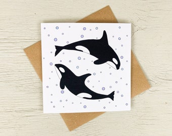 Orca Card | Whale Card | Sea Life Card | Orca Whales | Killer Whales | Greeting Card | Ocean Card | Marine Mammal Card | Wildlife Card