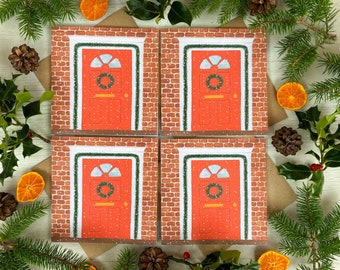 Christmas Door | Christmas Card Pack | Christmas Wreath Cards | Holiday Cards | Cute Christmas Cards | Xmas Card Set | Festive Cards