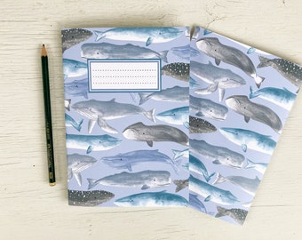 Cuaderno A5 con diseño de ballena barbada / Papel reciclado, páginas lisas