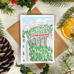 Trem Suíço, Cartão de Natal da Suíça | Paisagem de Inverno | Pacote de Cartões de Natal com Cena de Neve | Conjunto de Cartões de Natal | Cartões Festivos | Cartões de Natal