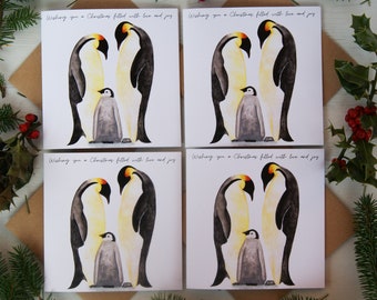 Emperor Penguin Christmas Card Pack | Cute Christmas Cards | Holiday Cards | Xmas Card Set | Festive Cards | Watercolour Penguins