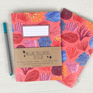 Quaderno riciclato A5 con coralli tropicali / 48 pagine bianche / Quaderno con vita marina / Cancelleria con vita marina / Grazioso quaderno con oceano / Regalo con vita marina