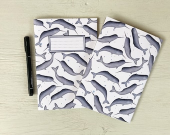 Cuaderno Narwhal / Papel reciclado tamaño A5, papelería con temática marina