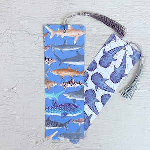 Shark and Whale Shark Double Sided Recycled Bookmark with Tassel | Cute Marine Life Stationery Gift | Sea Life Stocking Filler