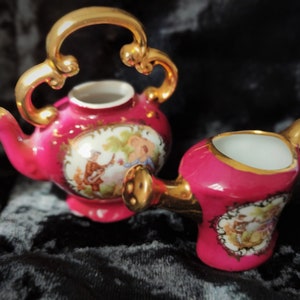 Limoges Miniature Tea Pot and Watering Can, Fragonard Scene, Dollhouse Furniture, Doll Tea Set, Veritable Porcelaine France, Vintage Display
