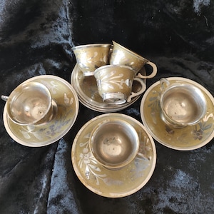 Brass Etched Handmade Indian cup,Vintage Hand Etched Cup,Brass Tea Cup and Saucer Set of 4,Antique Miniature Authentic Hand Engraved Tea Set