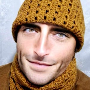 Handgemachte gehäkelte Herrenmütze + Snood