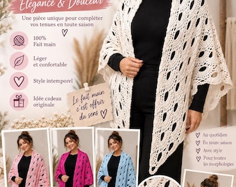 Handmade crocheted women's shawl – Boho openwork stole – Triangular shawl – Gift for women